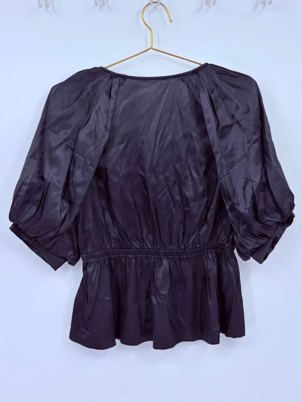 Madewell Black Silk Blend Peplum Blouse Puff Sleeve V Neck Top Medium